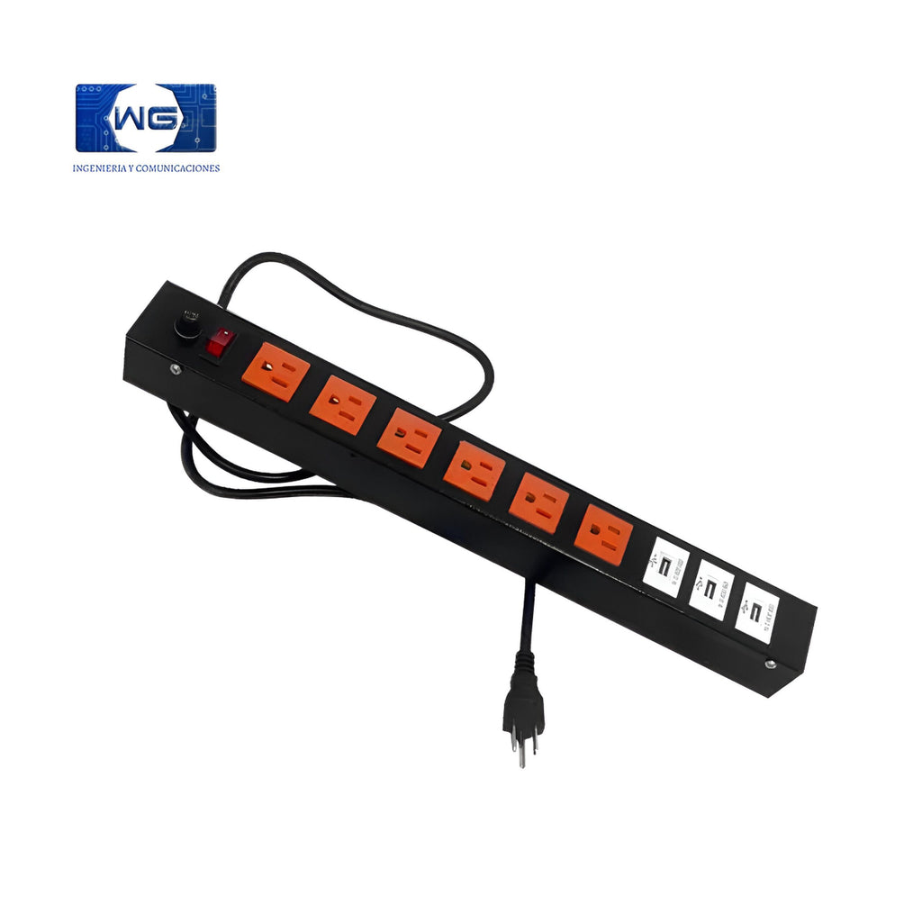Multitoma para rack 6 serv con 3 ptos USB