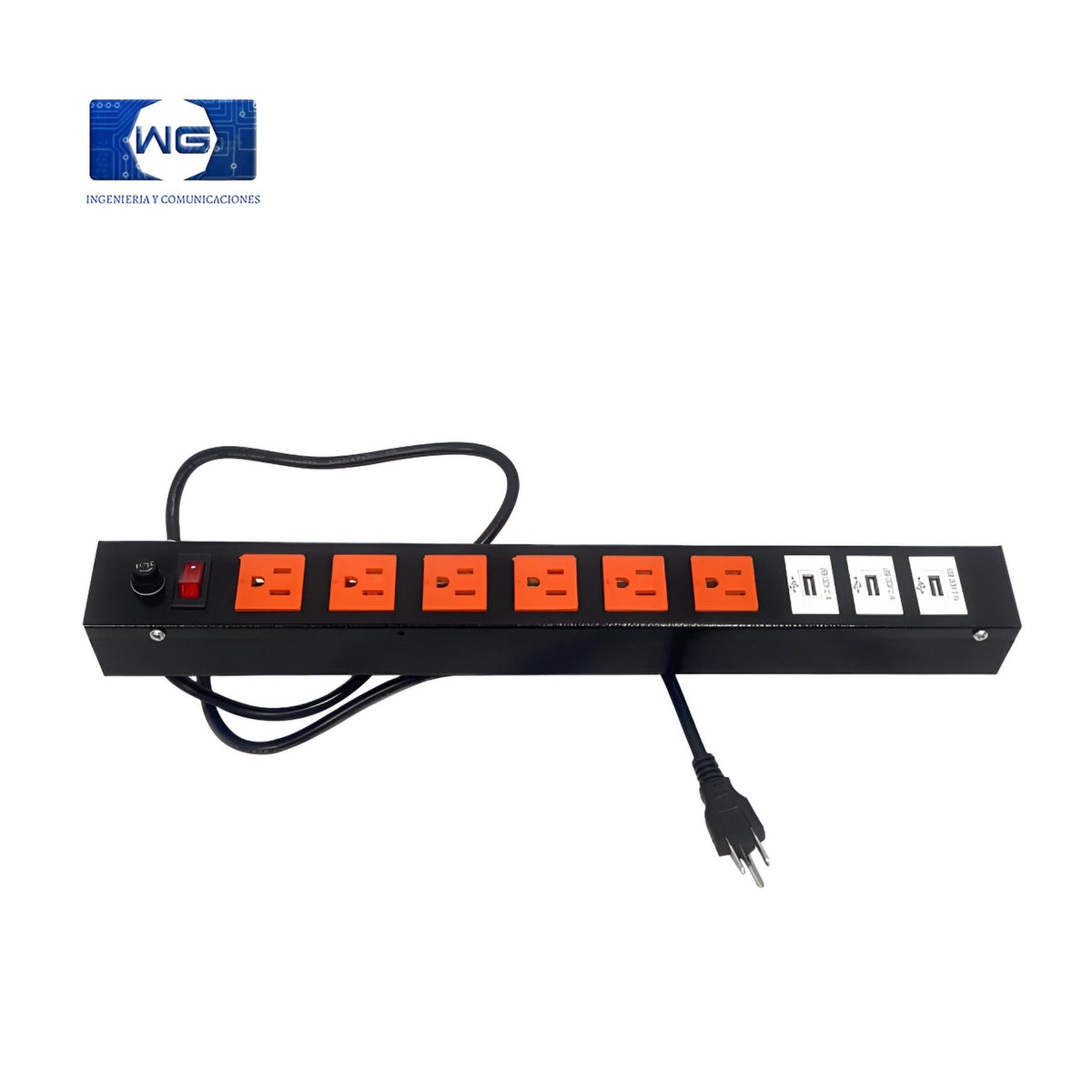 Multitoma para rack 6 serv con 3 ptos USB