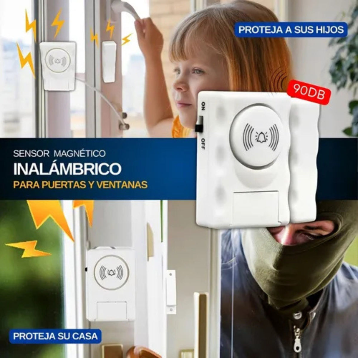 Sensor Magnético Inalámbrico Para Puertas Y Ventanas 90DB